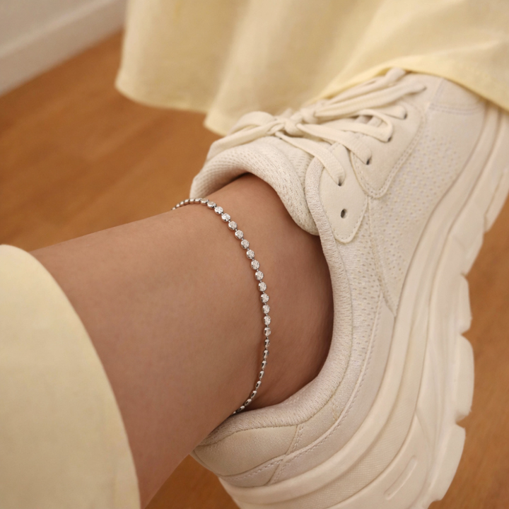 Scrouples - Ankelkæde med flade plisserede poletter i sølv - 3645