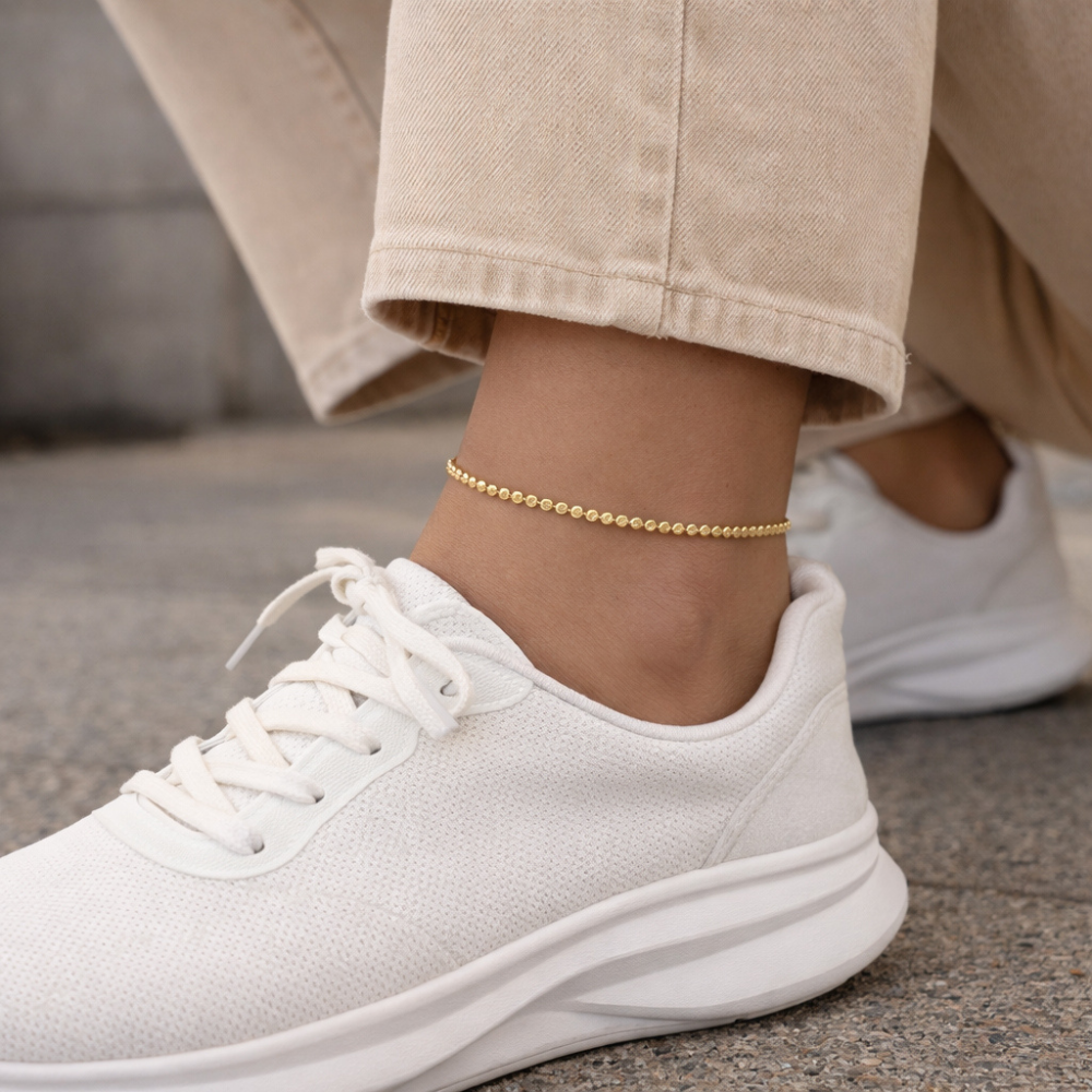 Scrouples - Ankelkæde med flade plisserede poletter i forgyldt - 3646