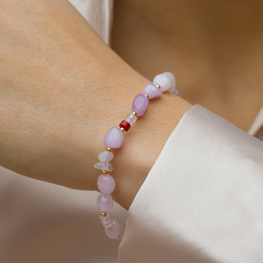 Blossom - Sten armbånd med rosakvarts, bjergktystal og perler - 39131060-19
