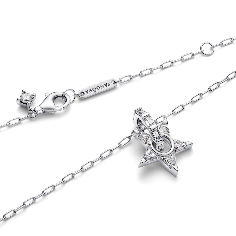Pandora - Funklende Stjerne Openwork Halskæde i sølv med zirkonia - 395082c01-45