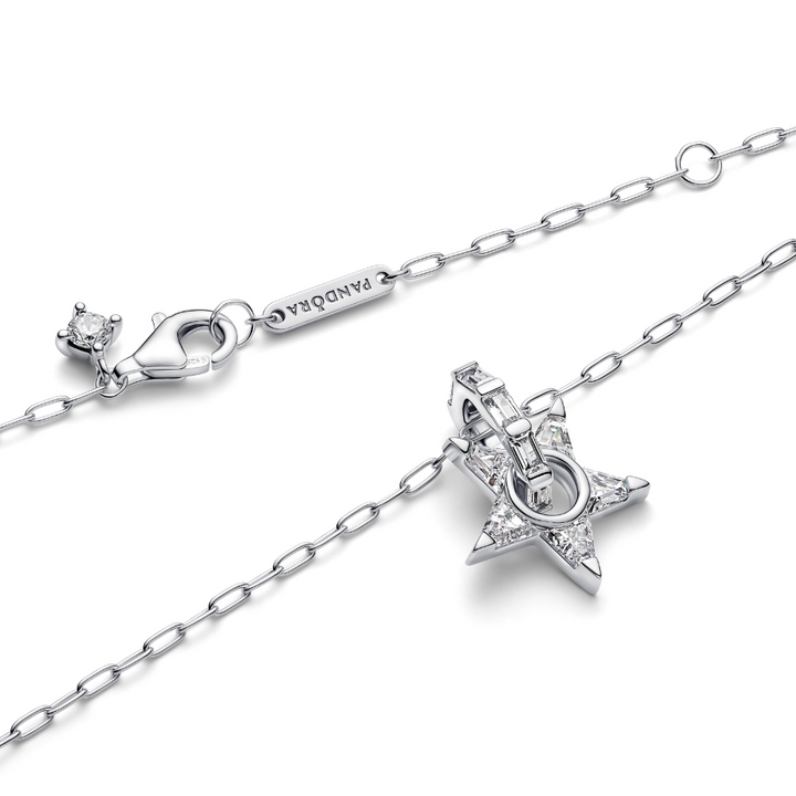 Pandora - Funklende Stjerne Openwork Halskæde i sølv med zirkonia - 395082c01-45