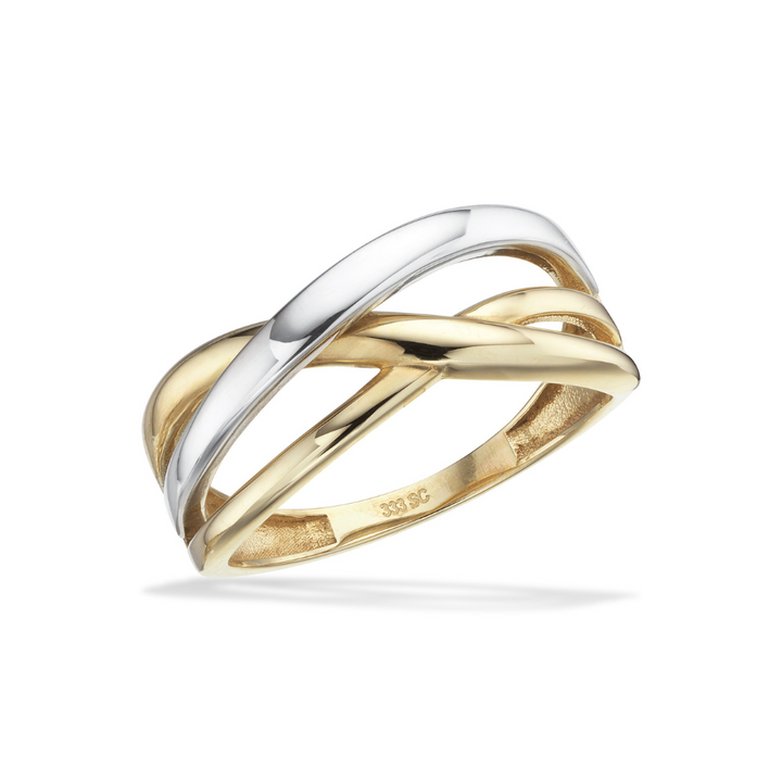 Scrouples - Båndring i 8 kt. guld og hvidguld, med asymmetrisk flet - 715054