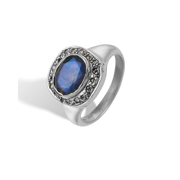 ByBirdie - Frida Signet Pavé Labradorite ring i sølv med diamanter - 50110426A