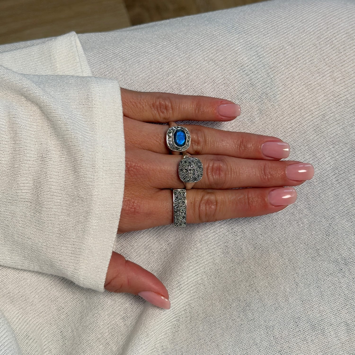 ByBirdie - Frida Signet Pavé Labradorite ring i sølv med diamanter - 50110426A