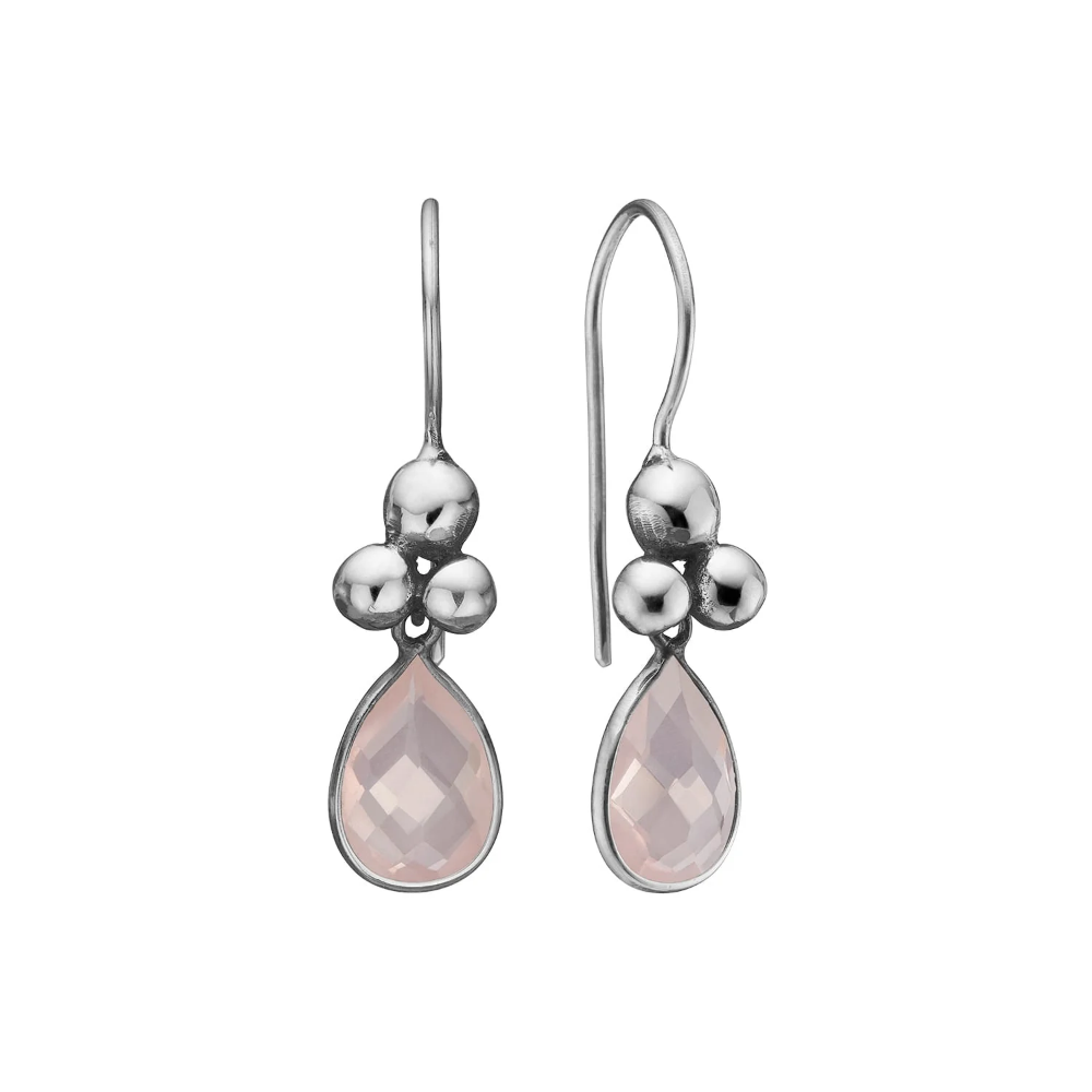 ByBirdie - Rose Buds Drop Rose Quartz ørehængere i sølv - 50801346K