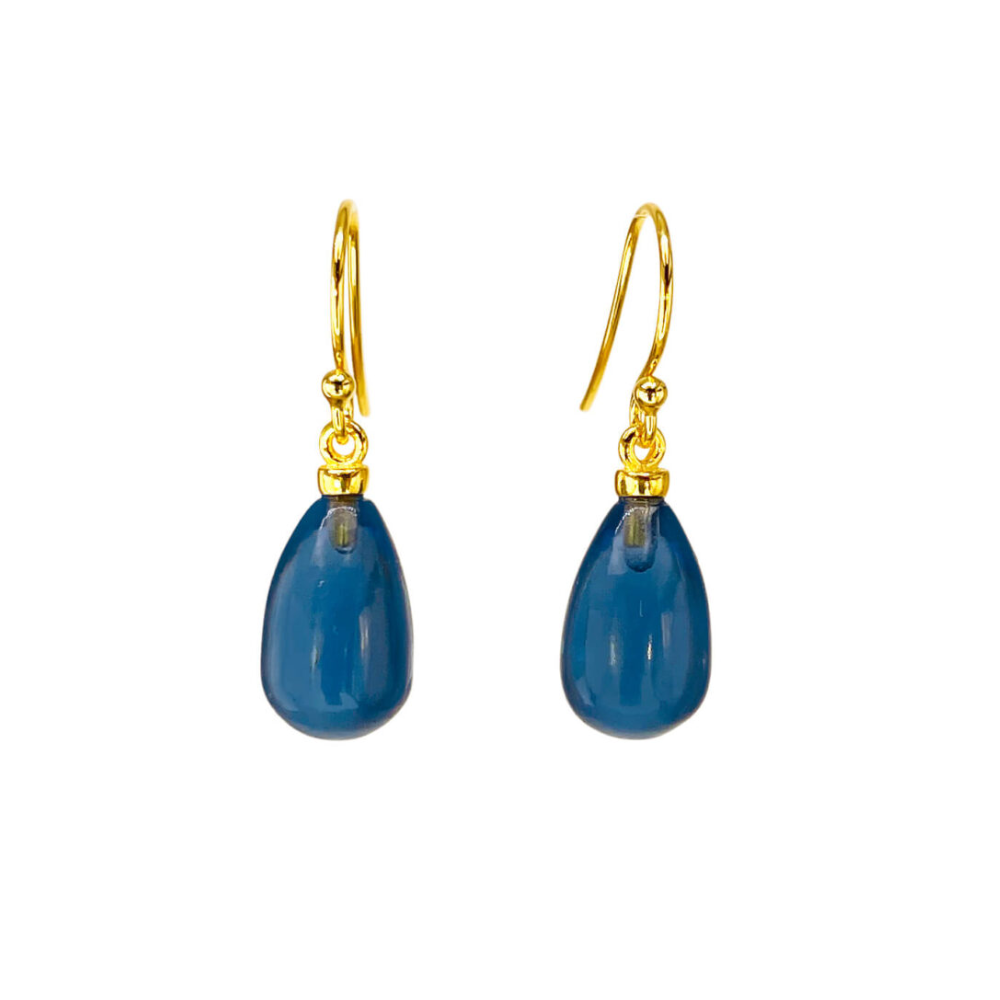 SFB - Forgyldte ørebøjler med glat London Blue dråbe krystal - 5294-2-174