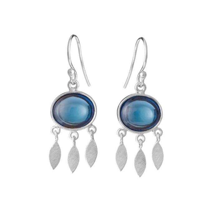 SFB - London blue crystal øreringe i sølv med blad vedhæng - 5675-1-174