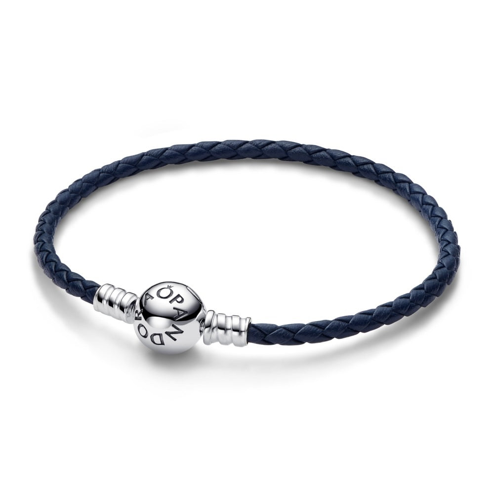 Pandora - Mørke blåt læder armbånd med klassisk kugle lås - 592790c01
