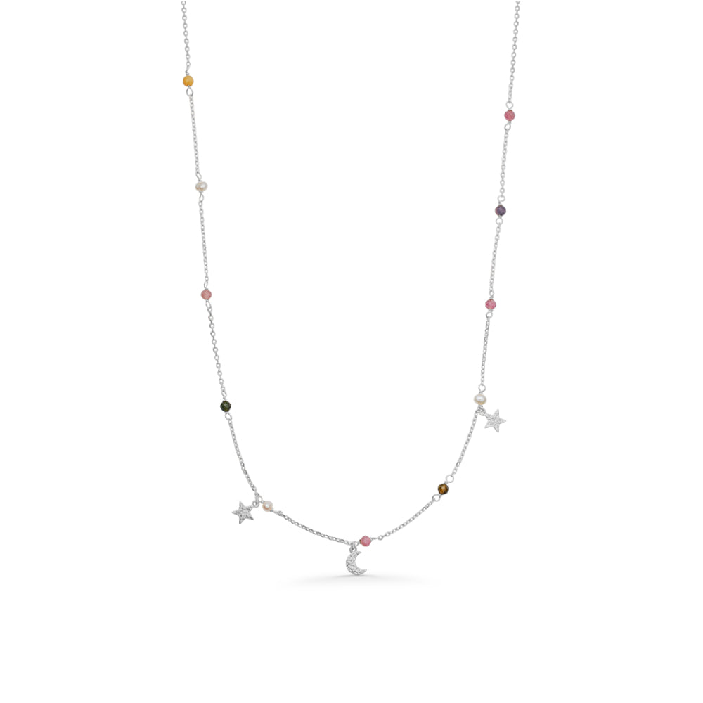 Studio Z - Starlight sølv halskæde med sten og perler - 7126441
