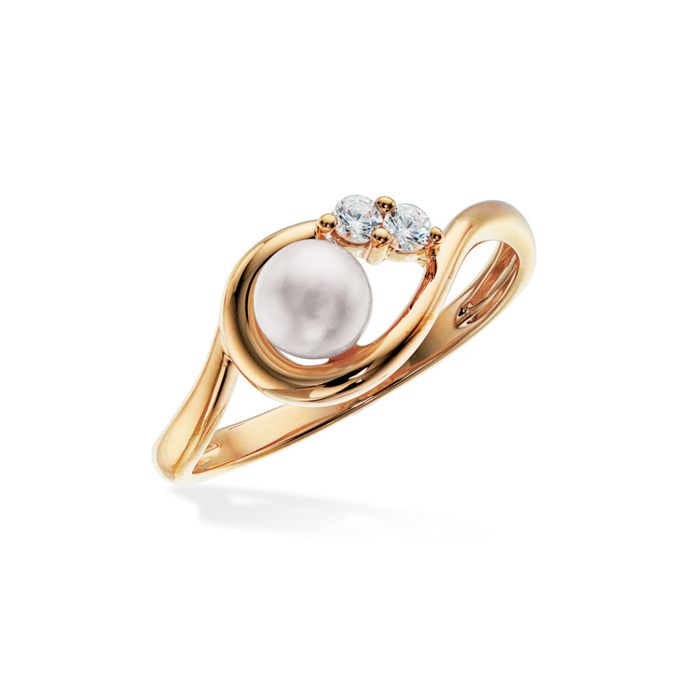 Scrouples - 8 kt. guld ring med ferskvandsperle og to zirkonia - 713623