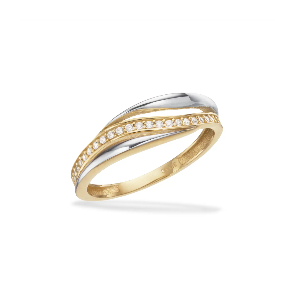 Scrouples - Organisk bånd ring med zirkonia i 8 kt. guld og hvidguld - 715964