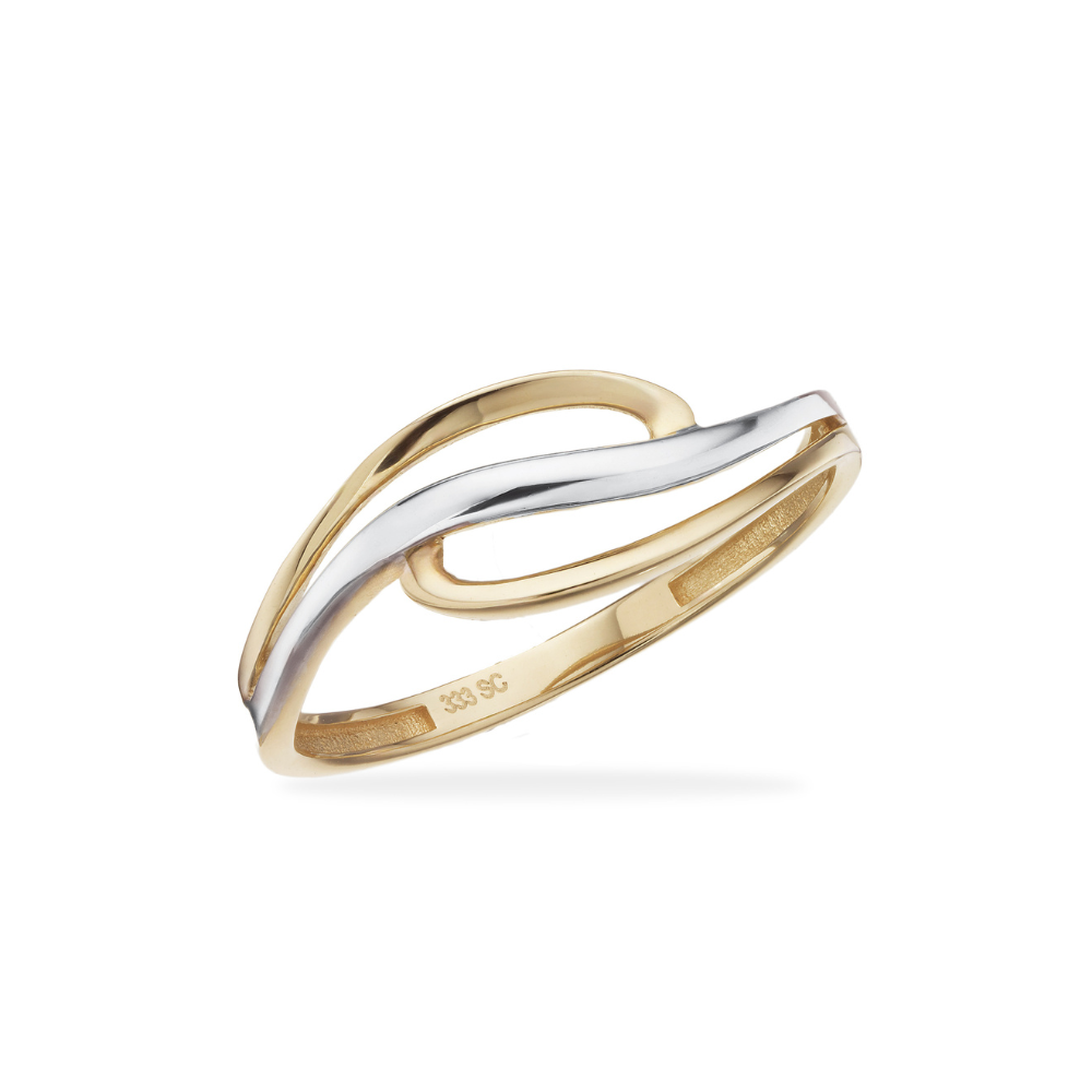 Scrouples - 8 kt. guld og hvidguld bånd ring med organisk design - 716144