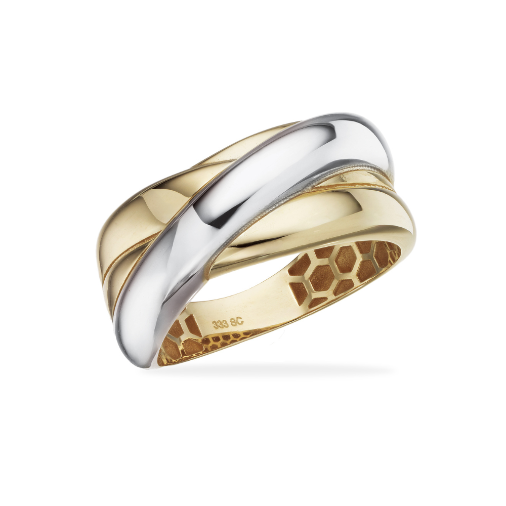 Scrouples - Bred organisk 8 kt. guld og hvidguld bånd ring - 716174