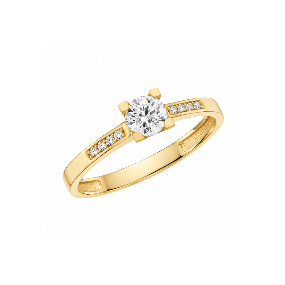 Scrouples - Solitairering i 8 kt. guld med zirkonia og sidesten - 716243