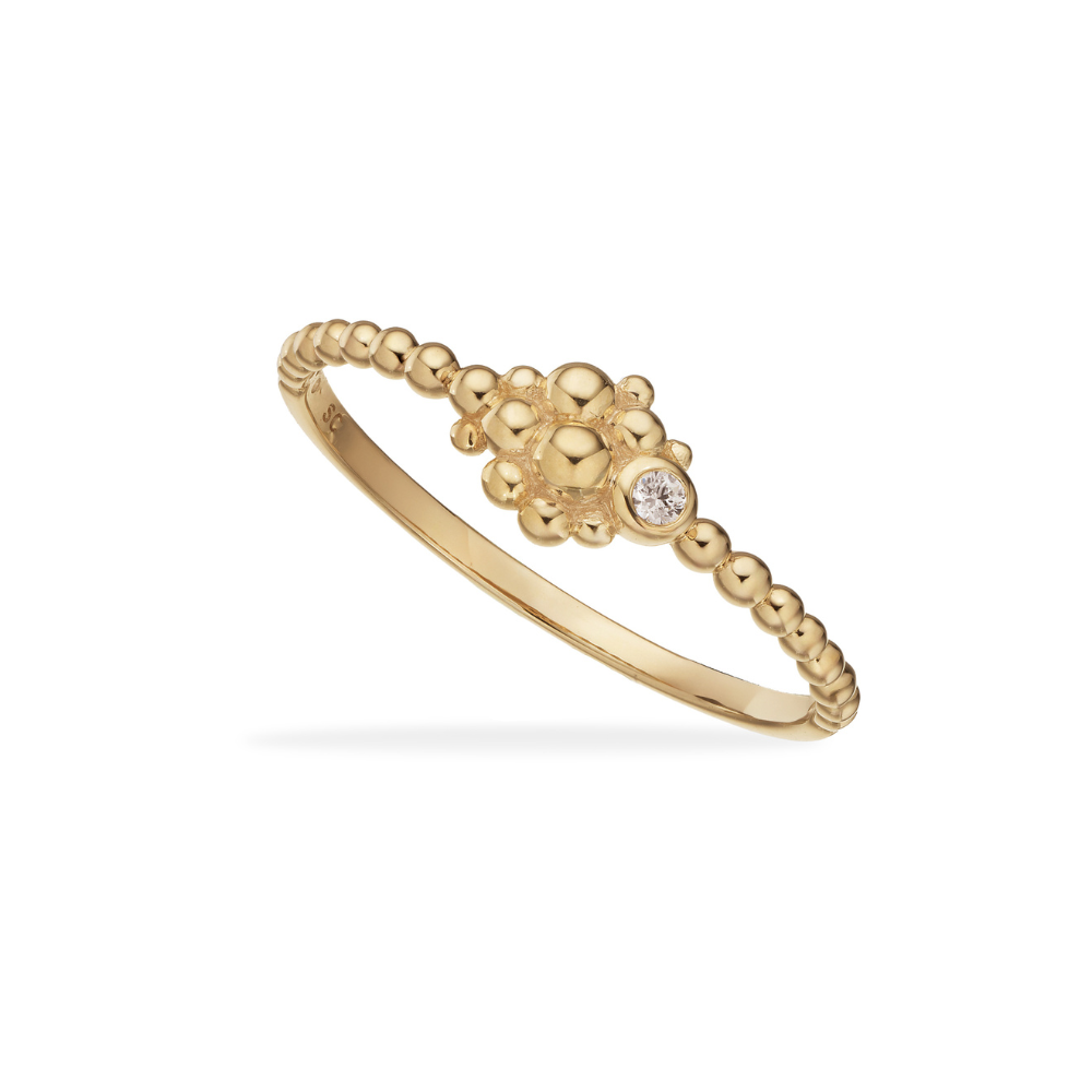 Scrouples - 8 kt. guld ring med kugler og lille zirkonia - 716413