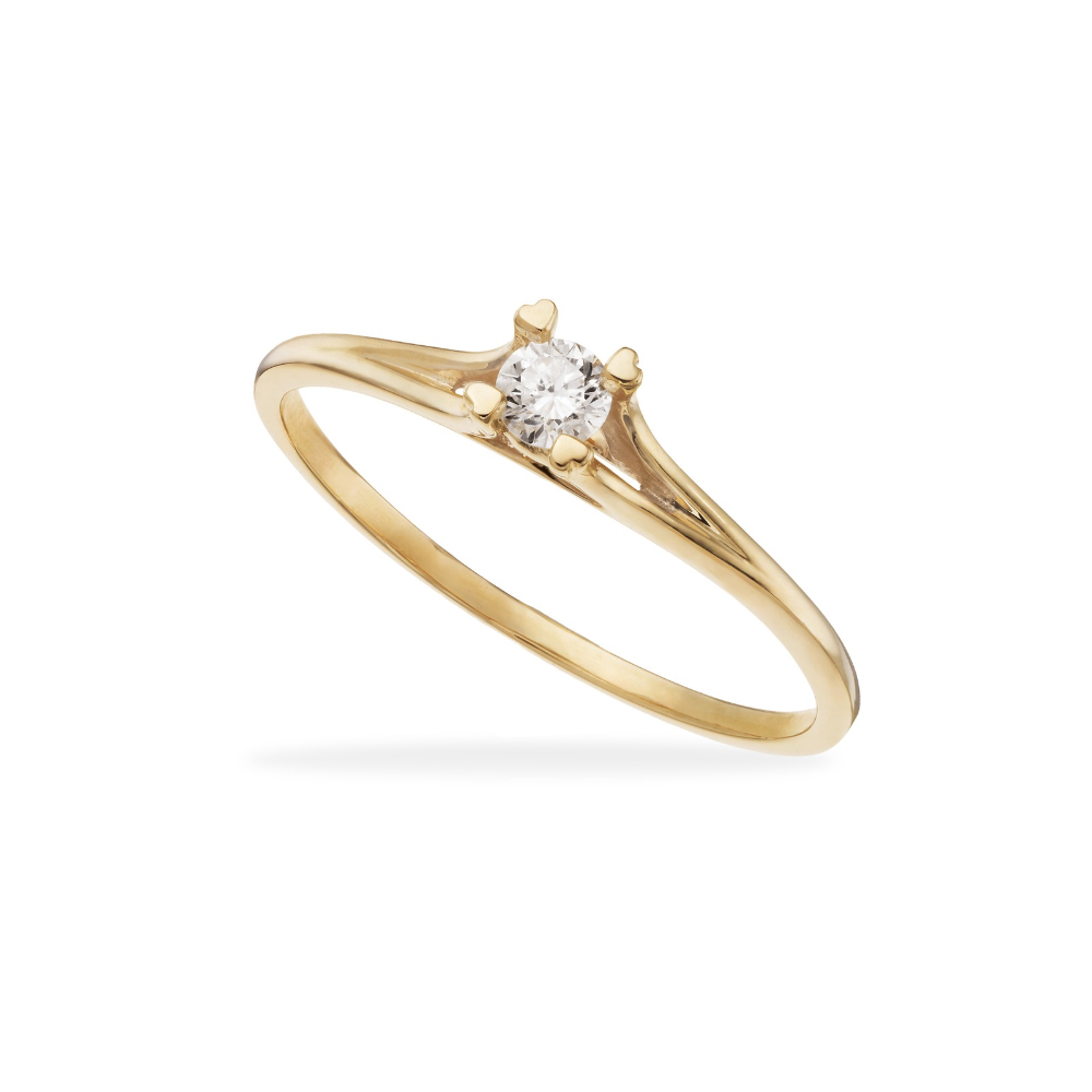 Scrouples - Solitaire diamantring i 8 karat guld med hjerter - 716613