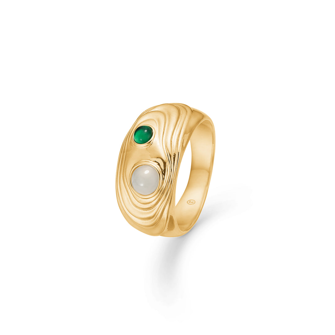 Studio Z - Shell ring i forgyldt sølv med grønne sten - 7247836