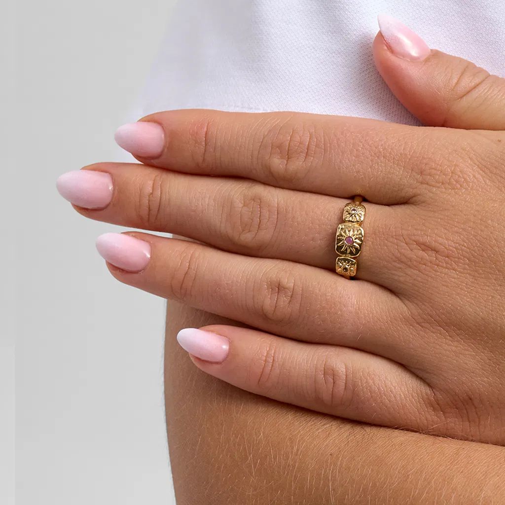 Studio Z - Liora forgyldt sølv ring med pink sten - 7247959