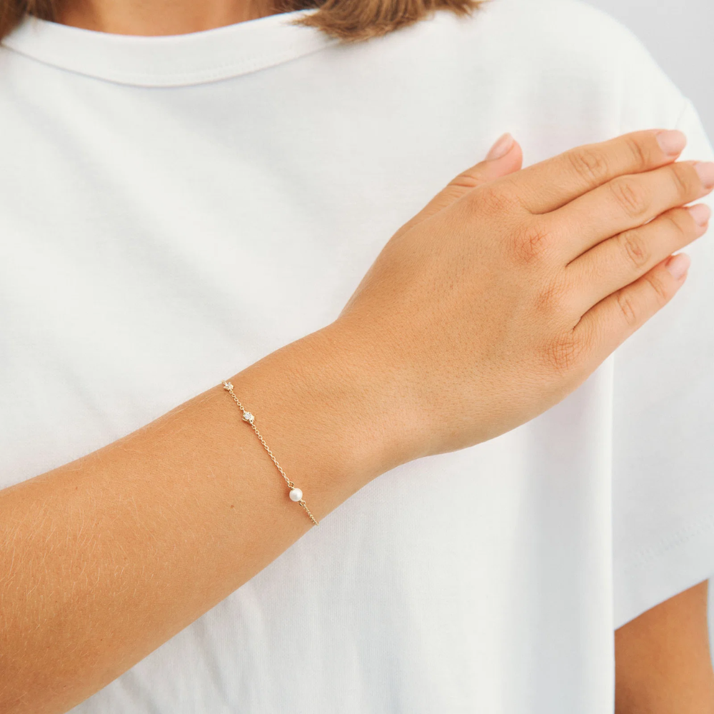 Studio Z - Veil armbånd i forgyldt med zirkonia og perle - 7253967