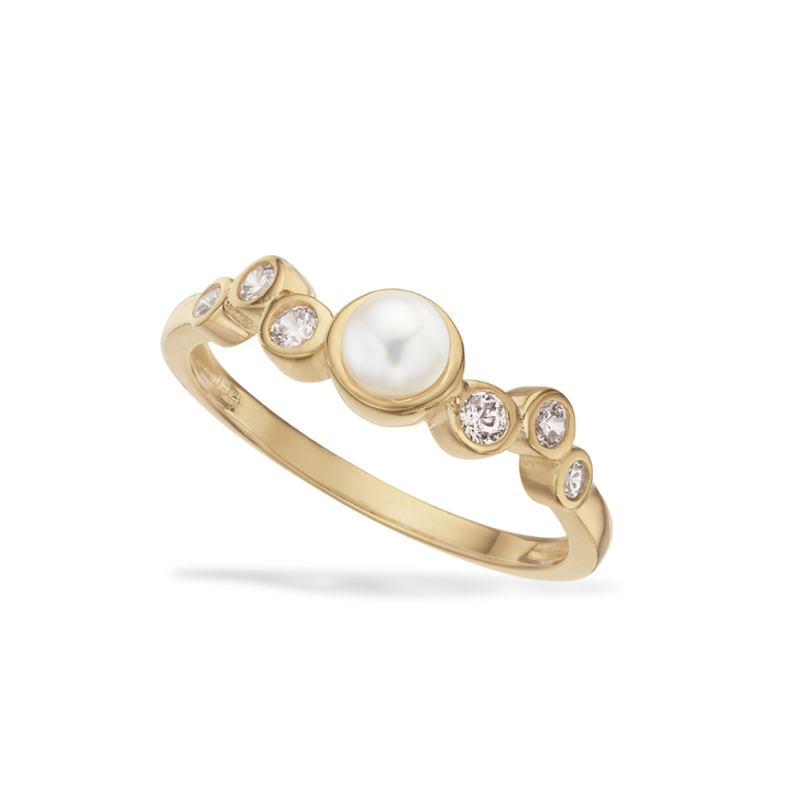 Scrouples - Forgyldt Sølv Ring med Ferskvandsperle og Zirkonia - 731222