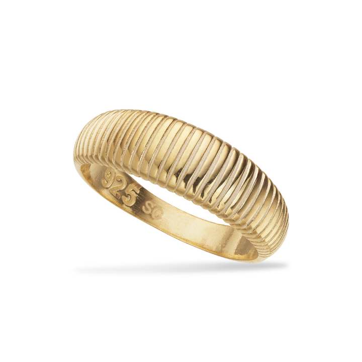 Scrouples - Guldbelagt sølv ring med plissé rillet overflade - 731242