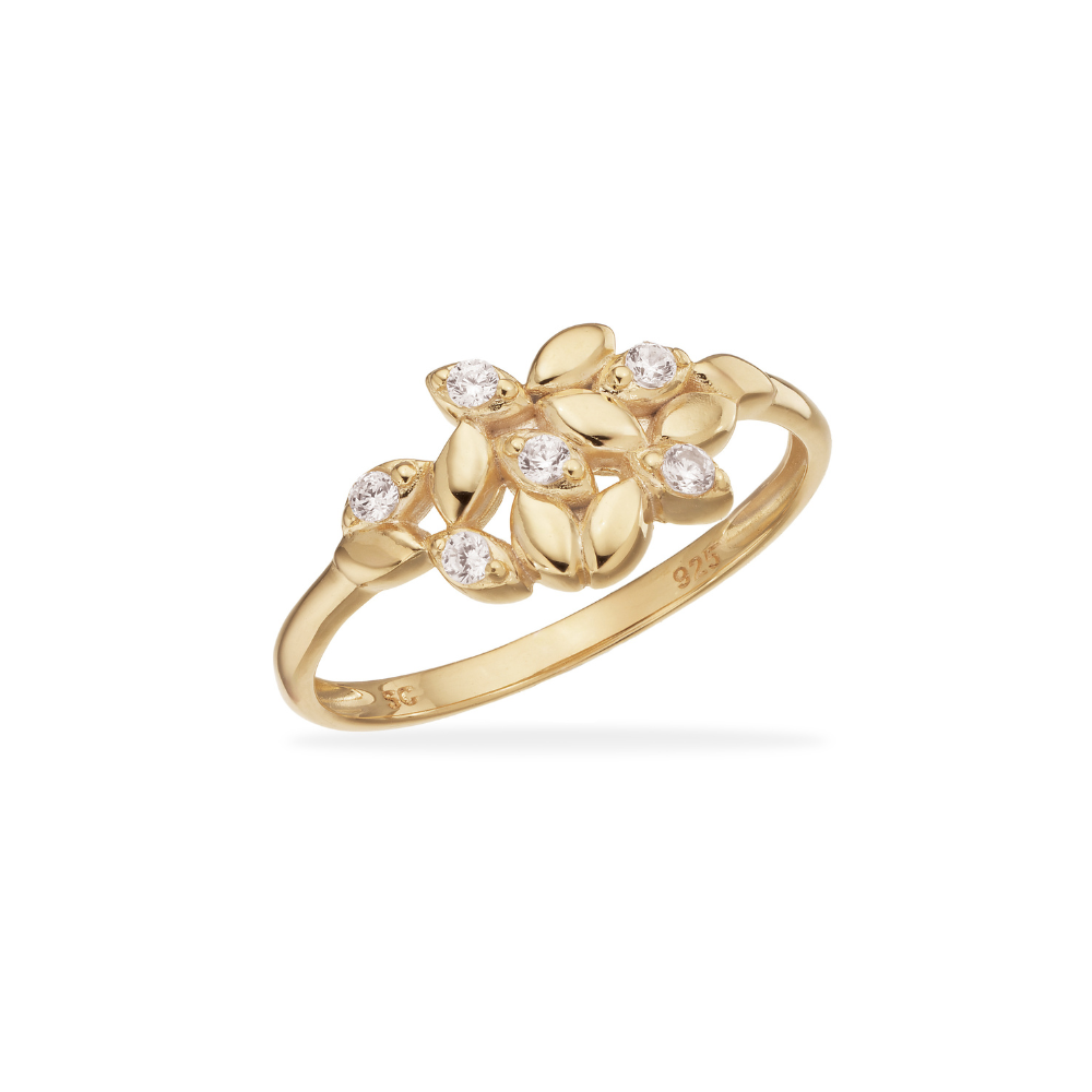 Scrouples - Forgyldt sølv ring med blade og zirkonia - 731462