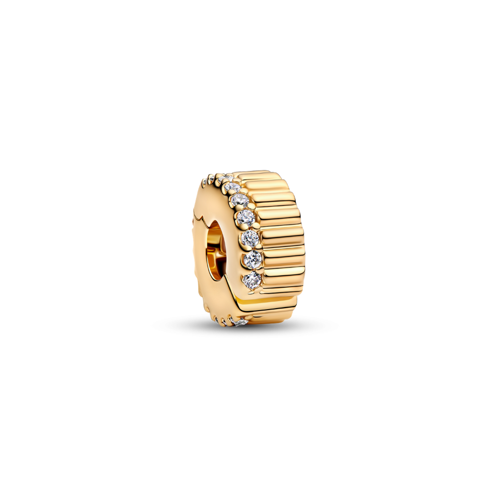 Pandora - Rillet klemmeled i forgyldt med zirkonia - 764078c01