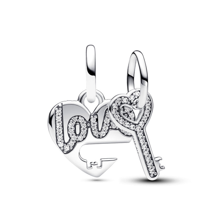 Pandora - Delligt hjerte og nøgle charm i sølv - 793081c01