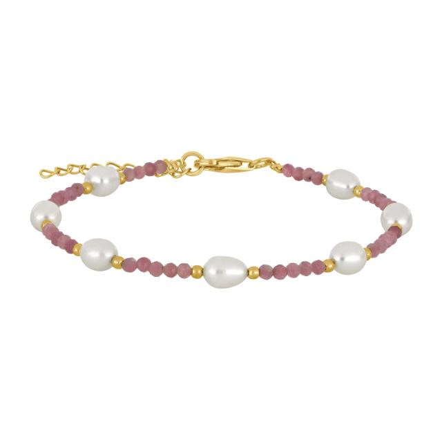 Nordahl - Armbånd i forgyldt sølv med pink turmaliner og perler - 80890365900