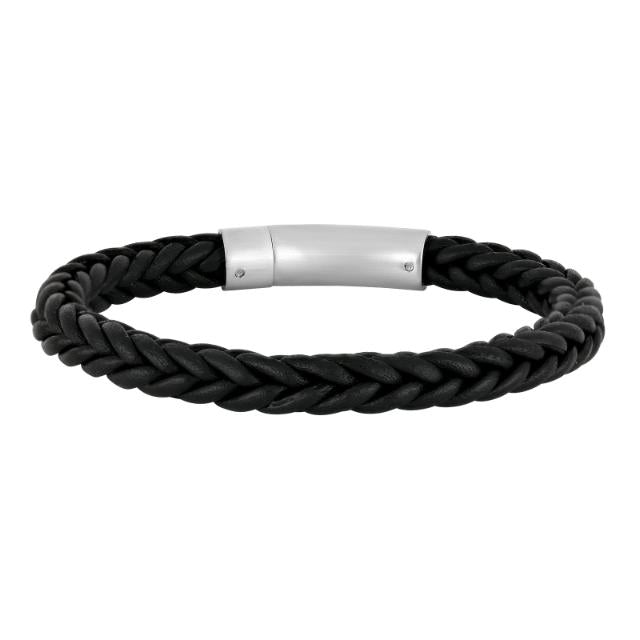 Son of NOA - Sort læderarmbånd med stål - 809702591