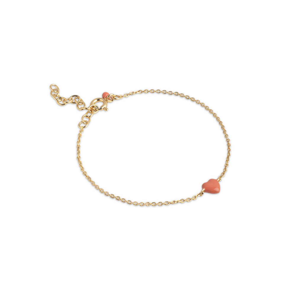 Enamel - Amore armbånd med Light Coral emaljehjerte i forgyldt sølv - B141G-LightCoral