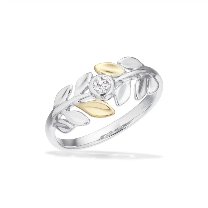 Scrouples - Blad ring i sølv med 8 karat guld blade - 730702