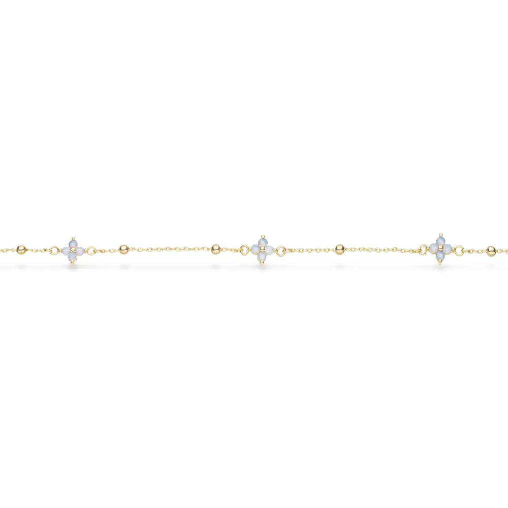 Molly - Blomster armbånd i forgyldt messing med blå zirkonia - st30082a,m