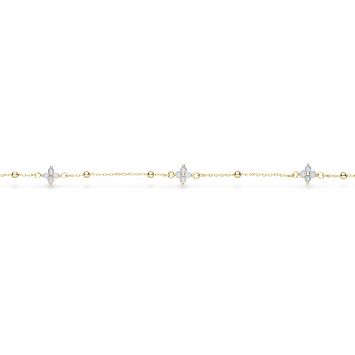 Molly - Blomster armbånd i forgyldt messing med blå zirkonia - st30082a,m
