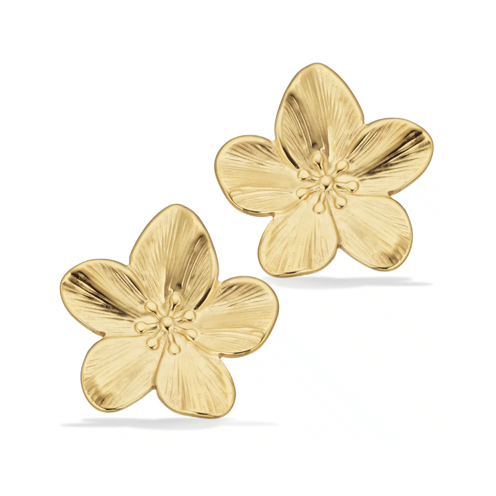 Molly - Statement blomster ørestikker i guldfarvet stål - st10038