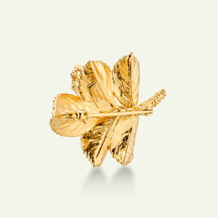 Flora Danica - Rosenblad Broche i 22 karat Forgyldt Sterling Sølv - ros-bro-g