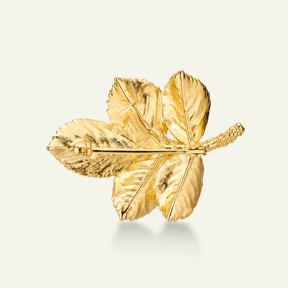 Flora Danica - Rosenblad Broche i 22 karat Forgyldt Sterling Sølv - ros-bro-g
