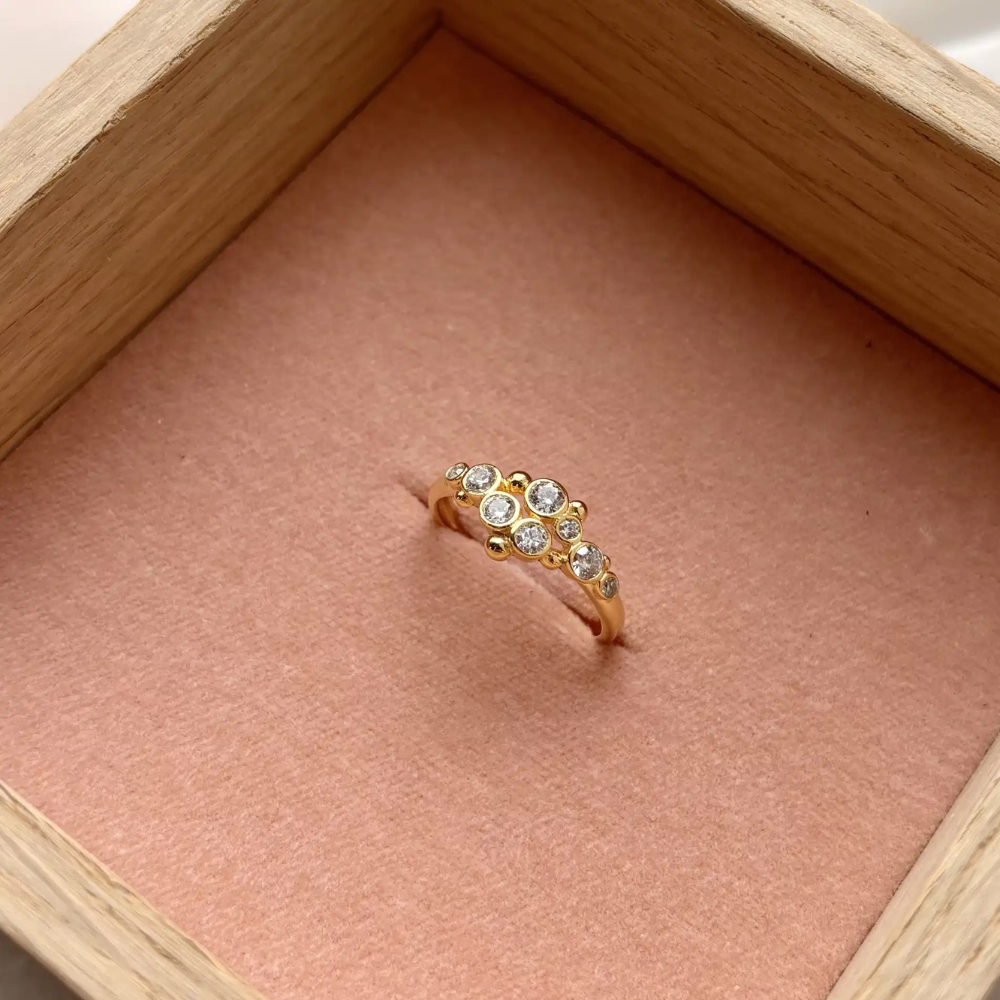 Scrouples - Bubbles ring med sten af zirkonia i forgyldt sølv - 730512