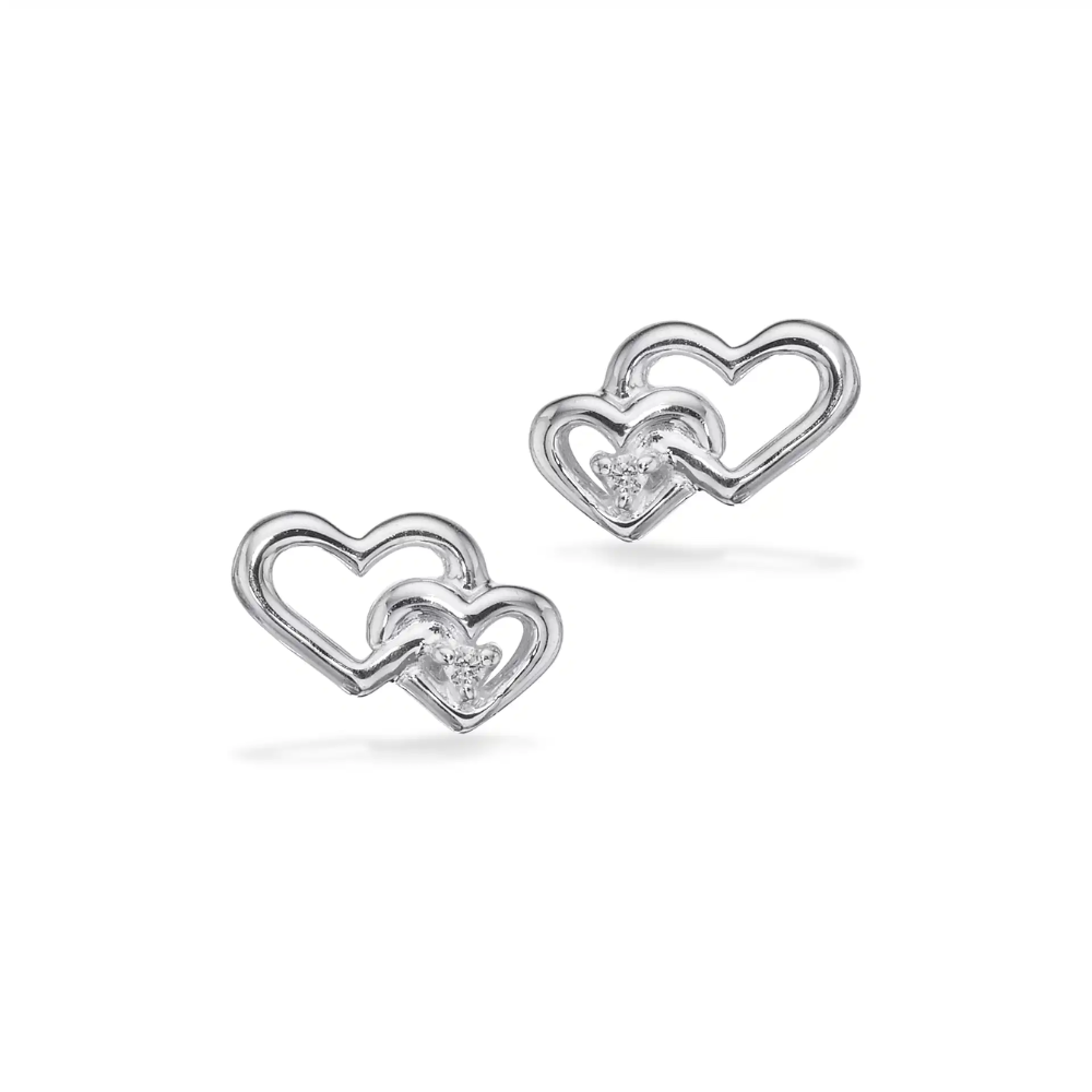 Scrouples - Dobbelt Hjerte Ørestikker i Sterling Sølv med Zirkonia - 153202s