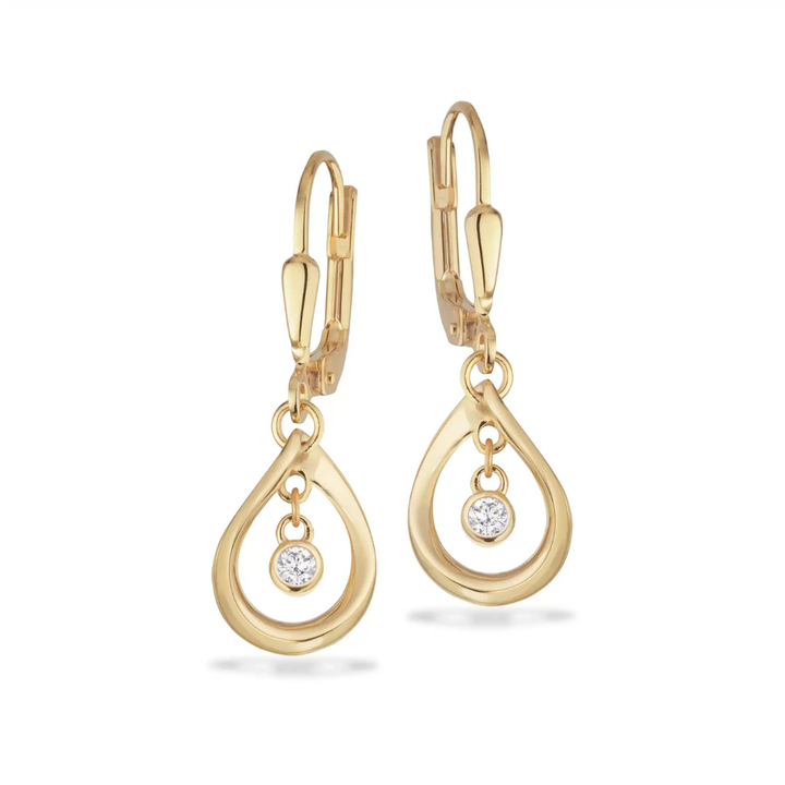 Scrouples - Dråbe ørebøjler i 8 kt. guld med bevægelig sten vedhæng - 125143