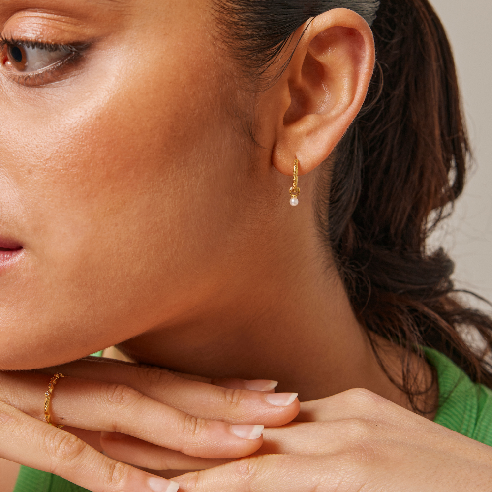 Enamel - Belle Pearl Hoops i forgyldt - E271GM-Pearl