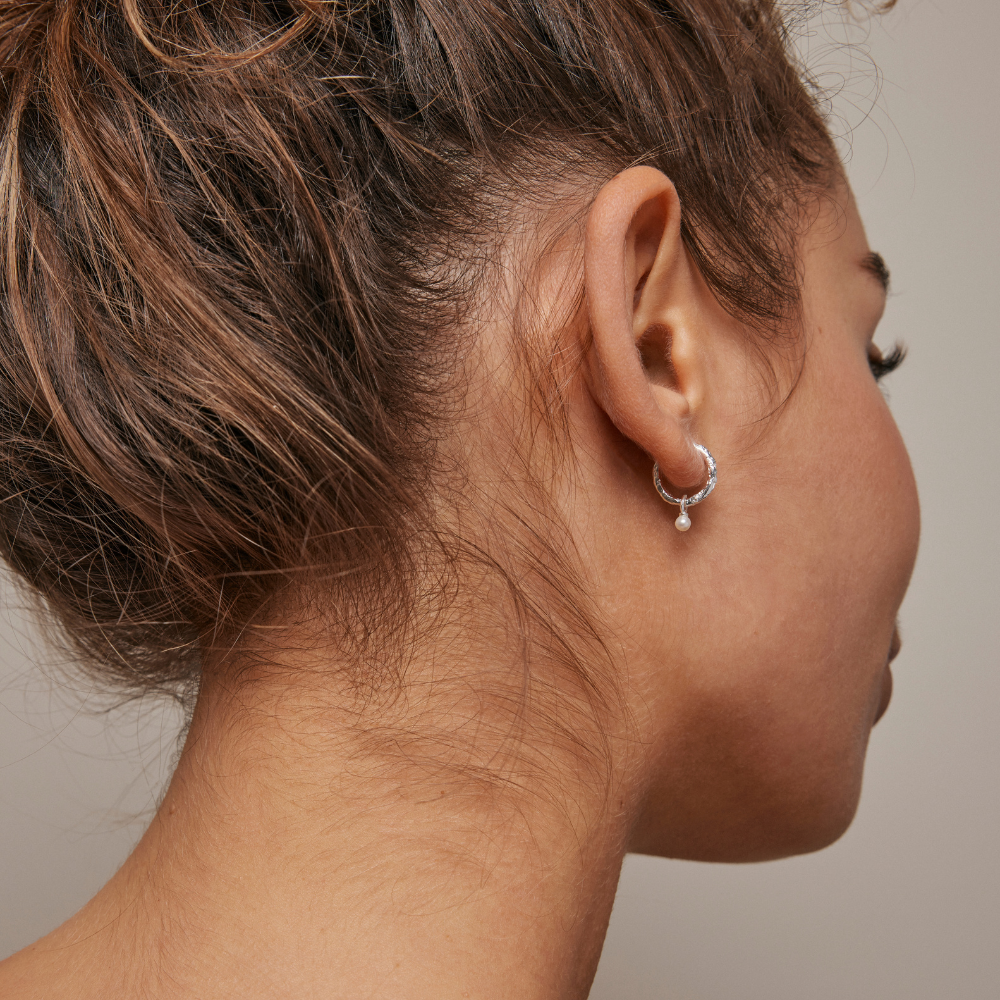 Enamel - Belle Pearl Hoops i sølv - E271SM-Pearl