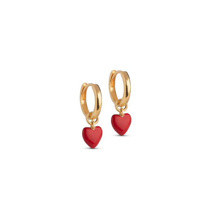 Enamel - Amore Red Heart Hoops i forgyldt - E376G-Red