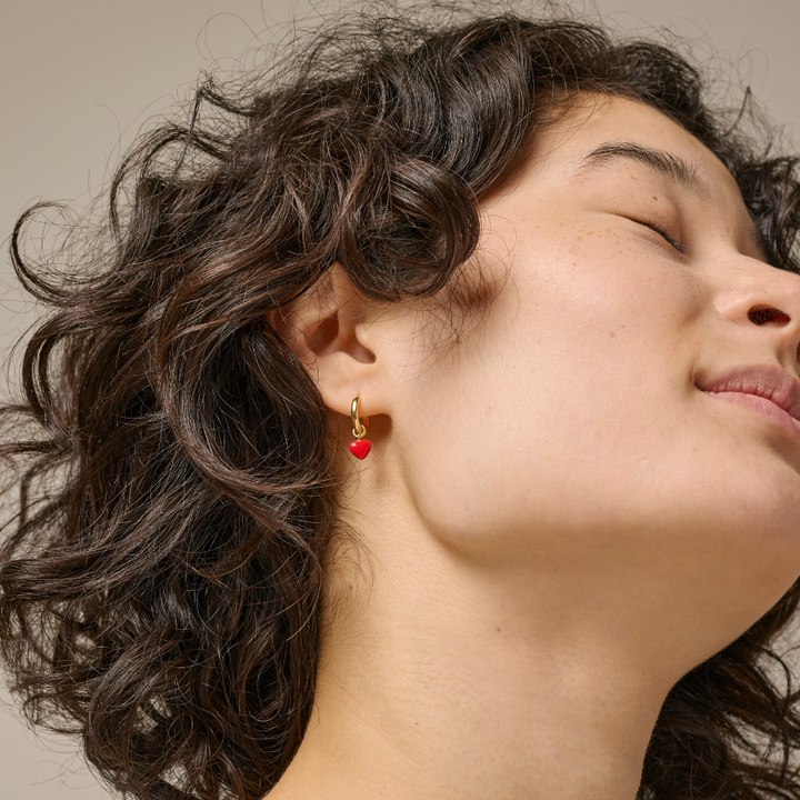 Enamel - Amore Red Heart Hoops i forgyldt - E376G-Red