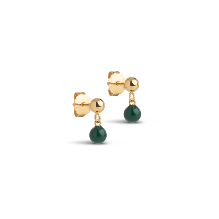 Enamel - Mina Petrol Green Stud i forgyldt sølv - E439G