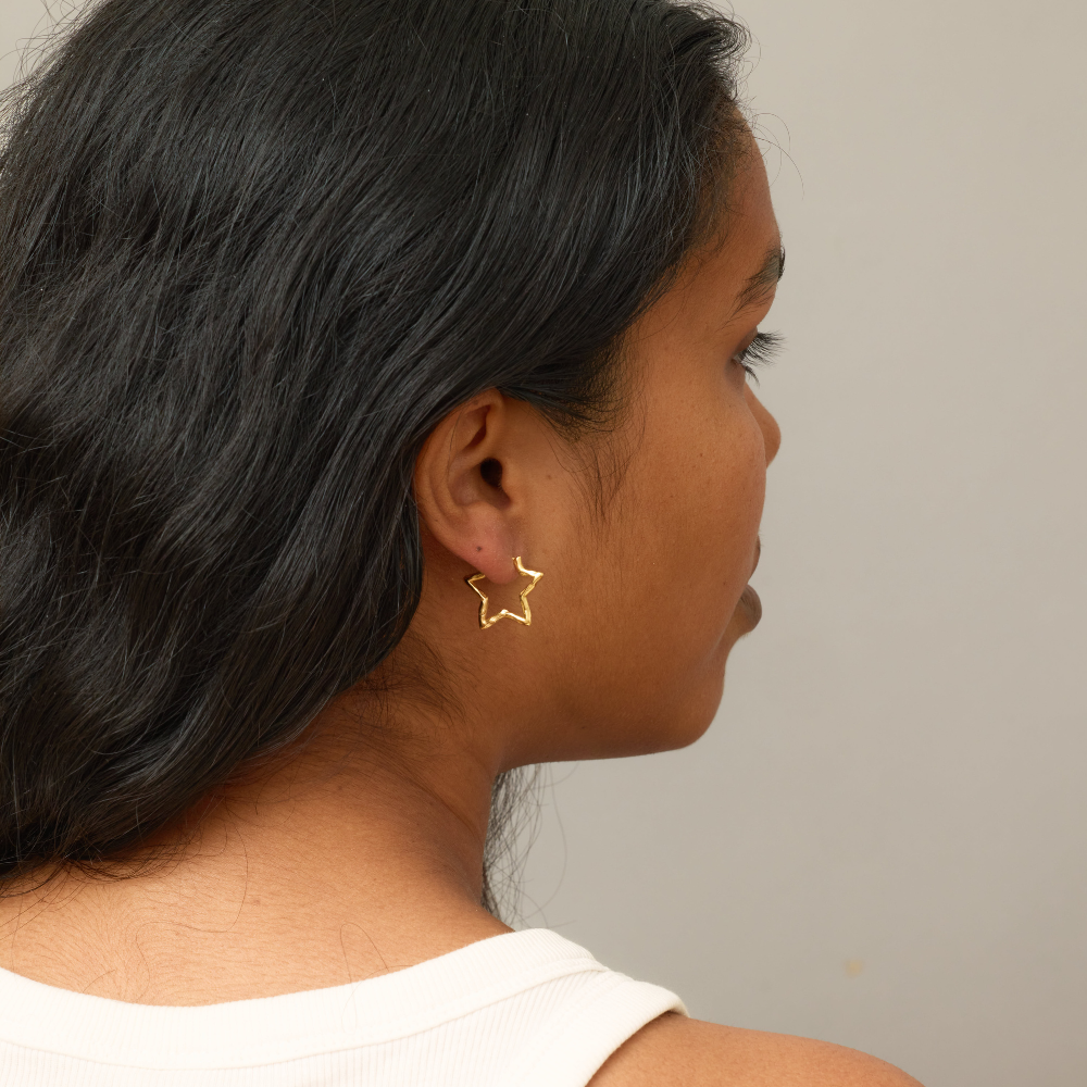 Enamel - Organic Star Medium Hoops i forgyldt - E488GB