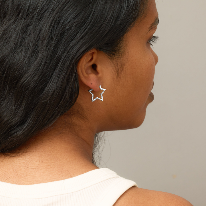 Enamel - Organic Star Medium Hoops i forsølvet messing - E488SB