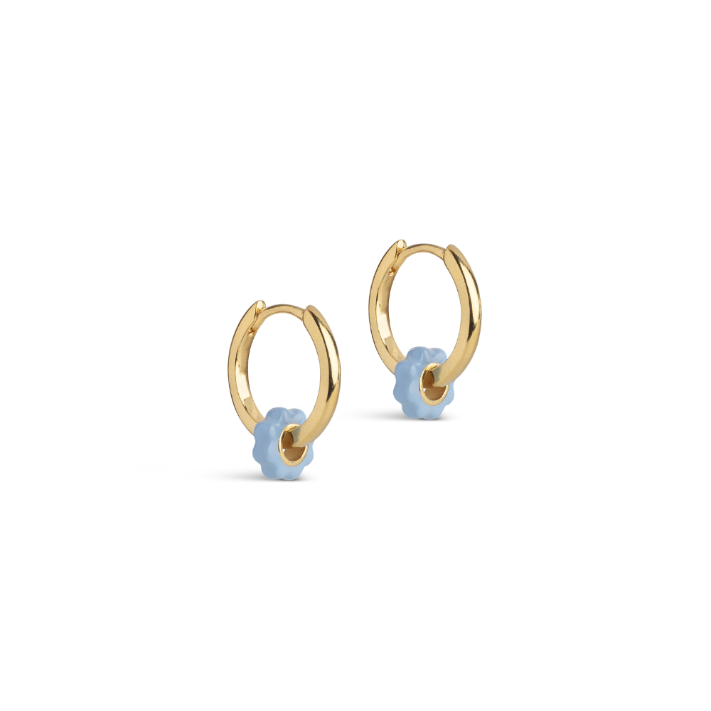 Enamel - Tokens Flower Steel Blue Hoops i forgyldt messing - E492GB-SteelBlue