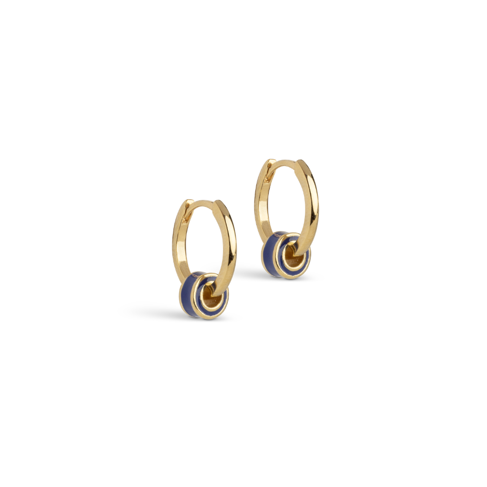 Enamel - Tokens Circle Navy Blue Hoops i forgyldt messing - E493GB-NavyBlue