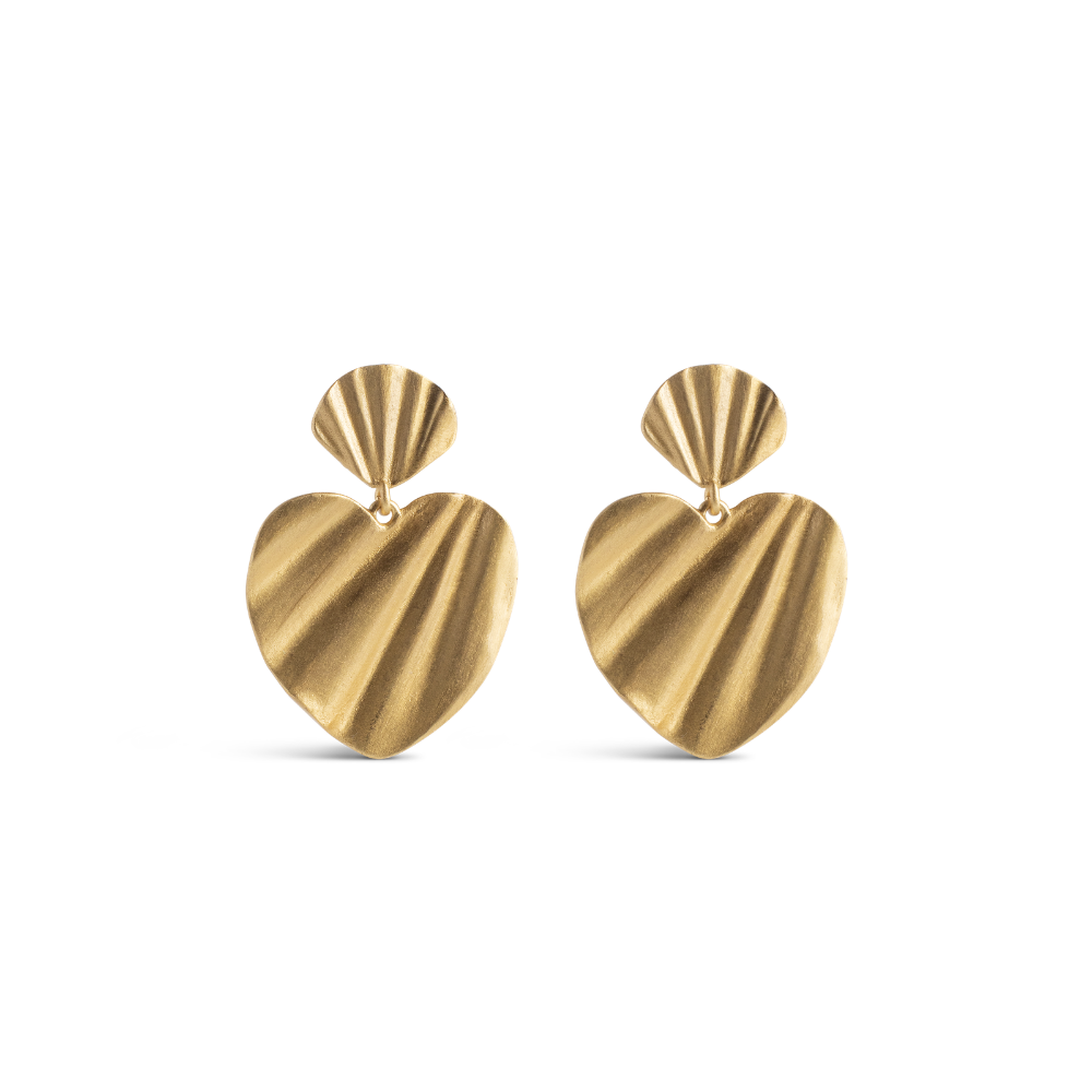 Enamel - Wave Heart ørestikker i forgyldt messing - E498GB